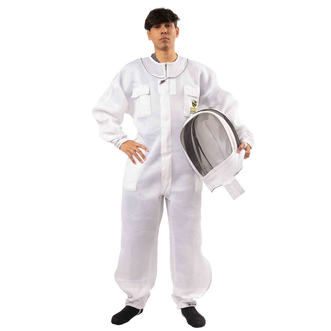 White Swarm Commander Beekeeper Unisex Suit - Ultra Mesh with removable veil