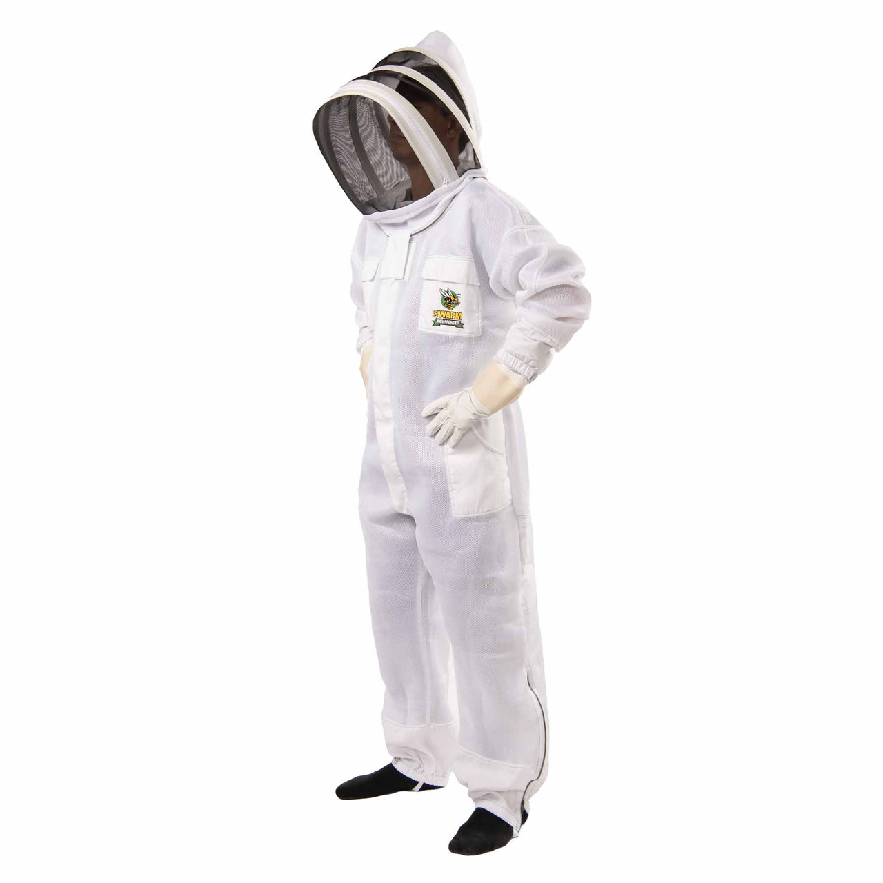 White Swarm Commander Beekeeper Unisex Suit - Ultra Mesh with removable veil