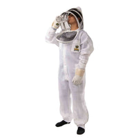 Thumbnail for White Swarm Commander Beekeeper Unisex Suit - Ultra Mesh with removable veil - opened veil man drinking water