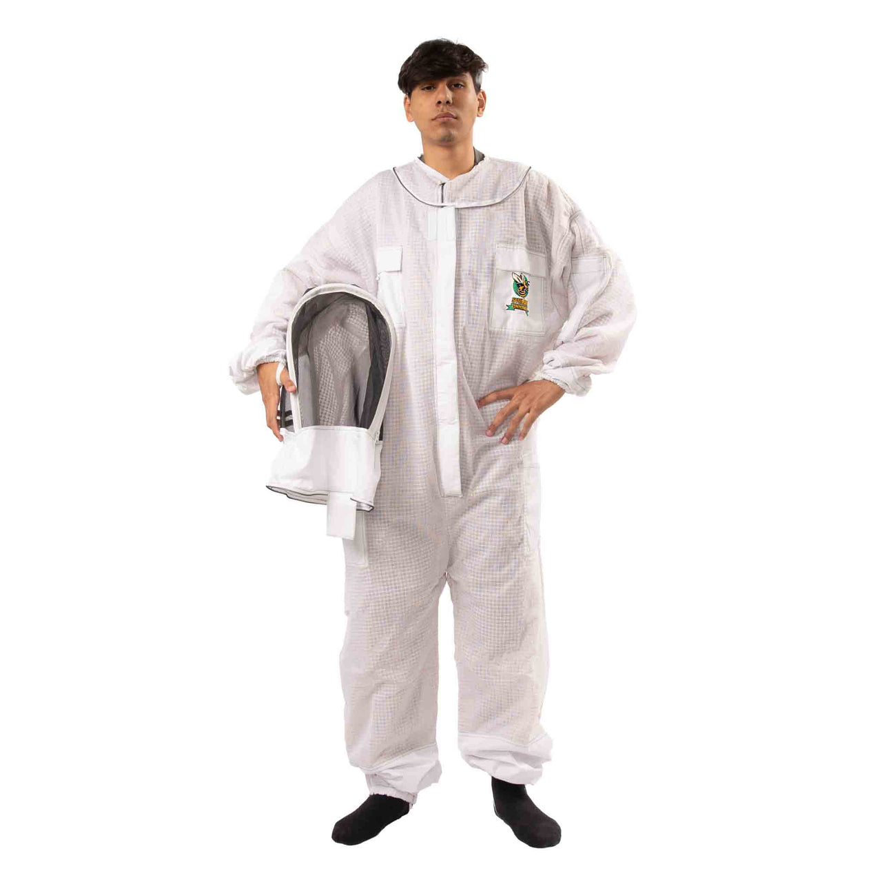 White Swarm Commander Beekeeper Unisex Suit - 3 Layers Fully Ventilated with removable veil