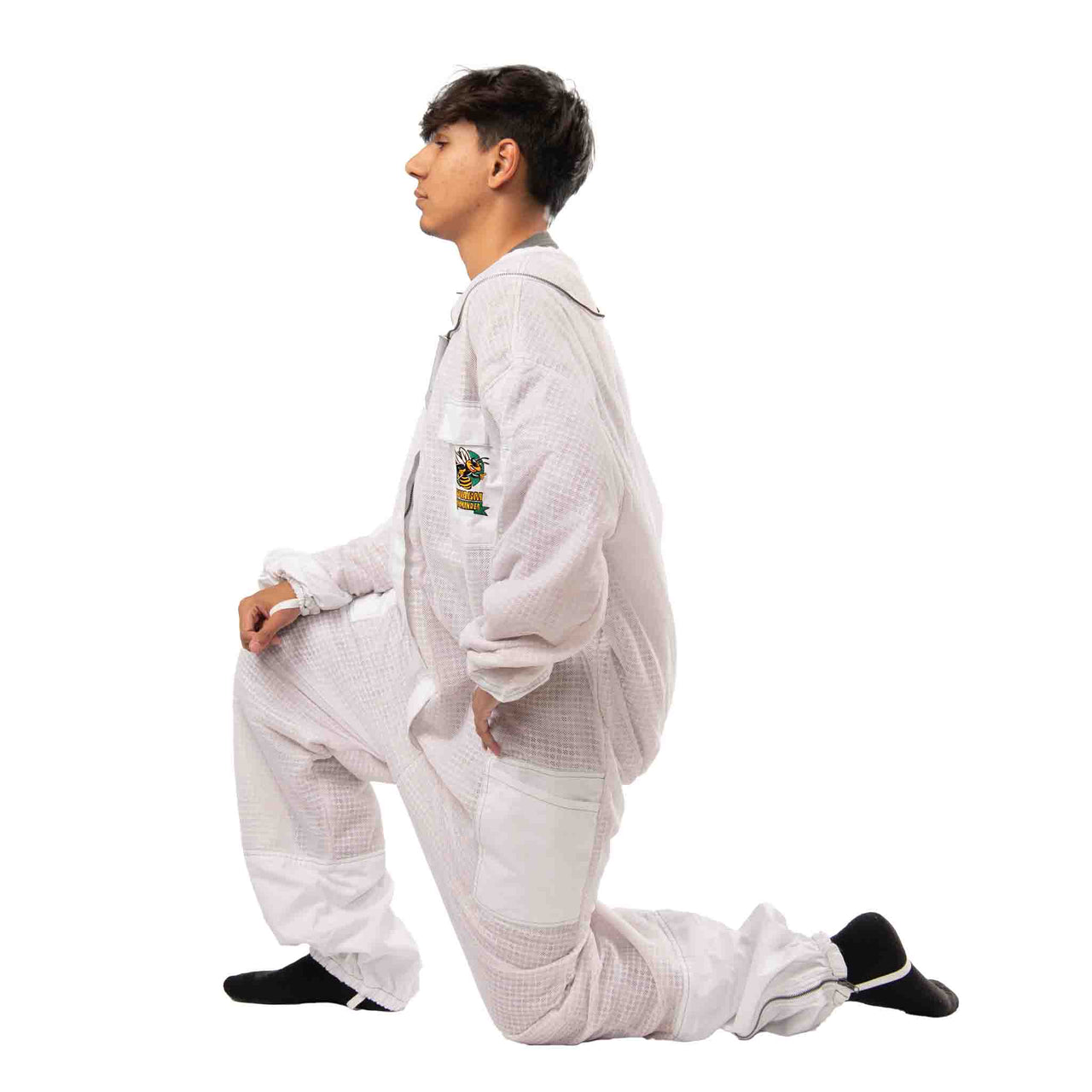 White Swarm Commander Beekeeper Unisex Suit - 3 Layers Fully Ventilated with removable veil