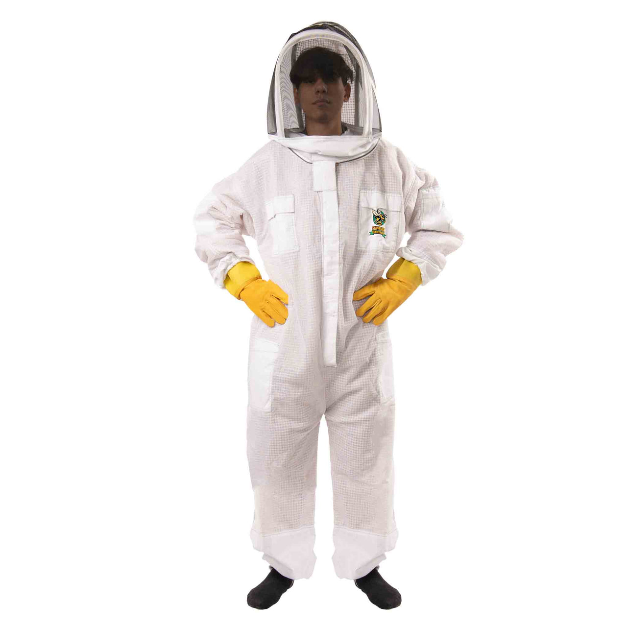 White Swarm Commander Beekeeper Unisex Suit - 3 Layers Fully Ventilated with removable veil