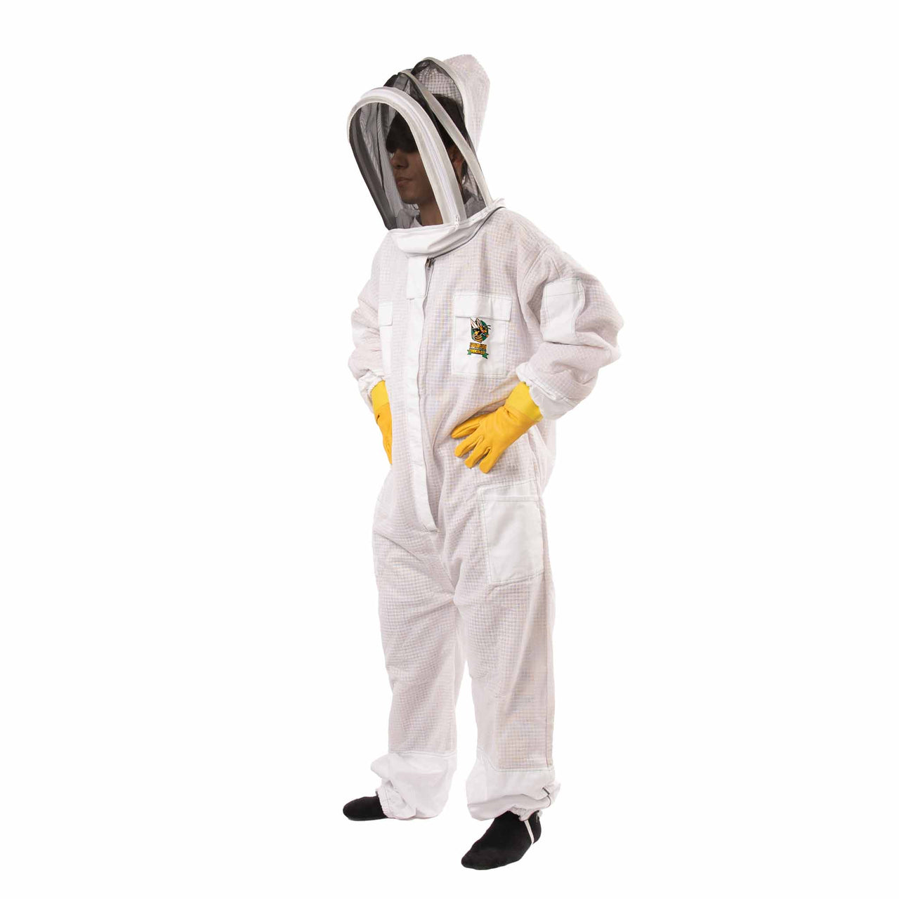 White Swarm Commander Beekeeper Unisex Suit - 3 Layers Fully Ventilated with removable veil