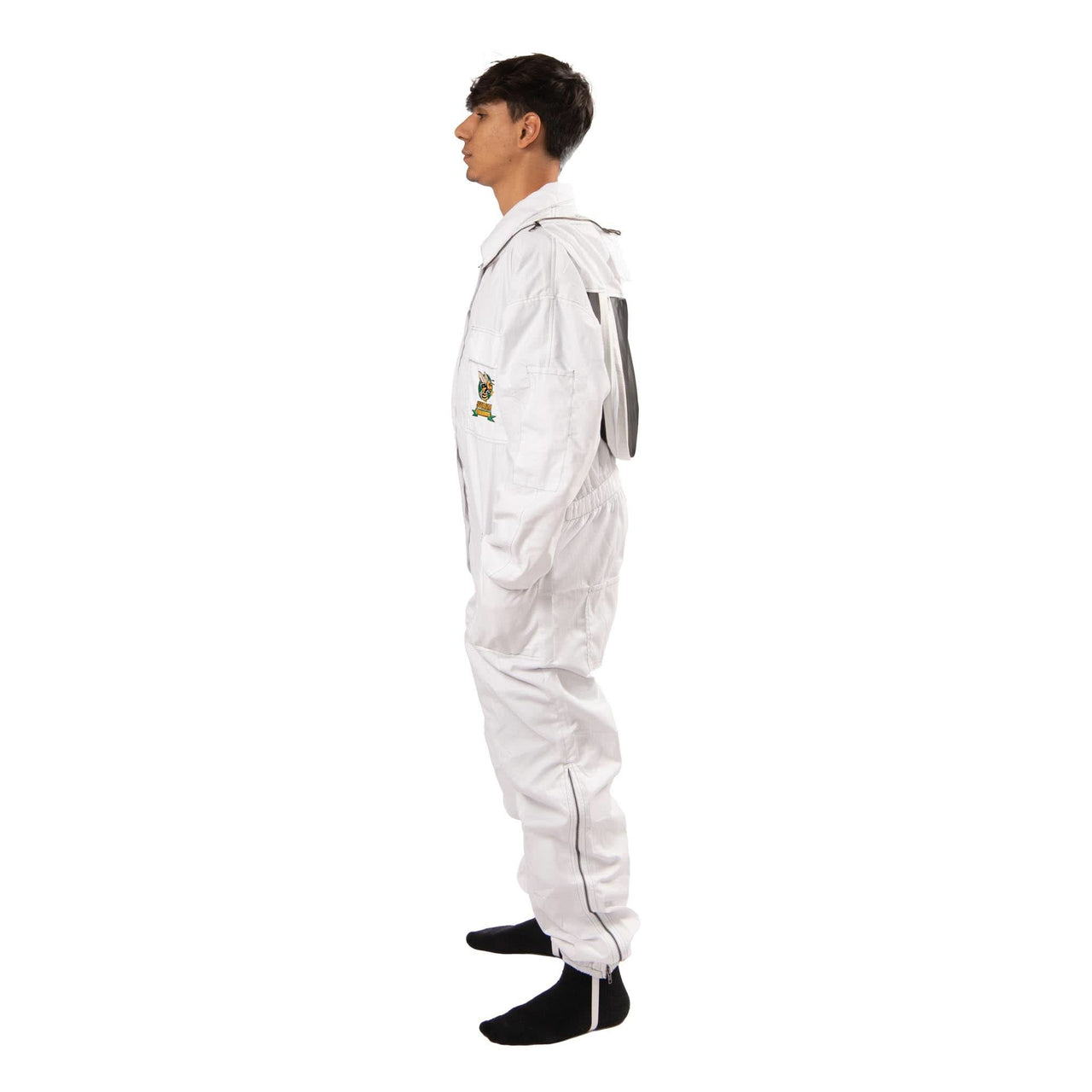 Swarm Commander cotton beekeeping suit worn during hive inspection